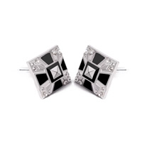 Cufflinks Zinc Alloy Square platinum color plated enamel & with rhinestone lead & cadmium free Sold By Pair