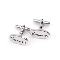 Cufflinks, Tibetan Style, Flat Oval, platinum color plated, with letter pattern & enamel, lead & cadmium free, 13x21mm, Sold By Pair