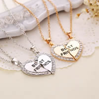 Tibetan Style Puzzle Friendship Necklace, with 5cm extender chain, Heart, plated, oval chain & with letter pattern & for woman & enamel & with rhinestone, more colors for choice, lead & cadmium free, 33x33mm, Length:Approx 15.5 Inch, Sold By Pair