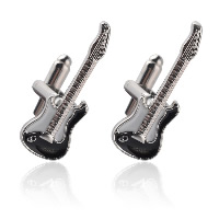 Cufflinks Zinc Alloy Guitar silver color plated for man & enamel nickel lead & cadmium free Sold By Pair