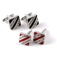 Cufflinks Zinc Alloy Square silver color plated for man & enamel & with rhinestone nickel lead & cadmium free Sold By Pair
