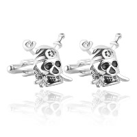 Cufflinks Zinc Alloy Skull silver color plated for man & enamel nickel lead & cadmium free Sold By Pair