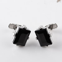 Cufflinks Zinc Alloy with Crystal Rectangle silver color plated for man nickel lead & cadmium free Sold By Pair
