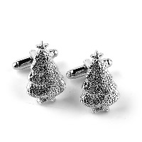 Cufflinks Zinc Alloy Christmas Tree silver color plated Christmas jewelry & for man nickel lead & cadmium free Sold By Pair