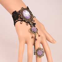 Gothic Bracelet Ring, Lace, with Crystal & Resin & Tibetan Style, with 2.7lnch extender chain, plated, for woman & faceted, nickel, lead & cadmium free, US Ring Size:6, Sold Per Approx 5.1 Inch Strand