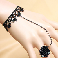 Gothic Bracelet Ring, Lace, with Polymer Clay & Tibetan Style, with 2.7lnch extender chain, plated, for woman, nickel, lead & cadmium free, US Ring Size:6, Sold Per Approx 5.1 Inch Strand