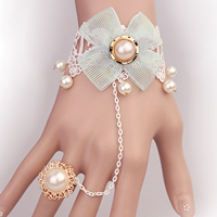 Fashion armbånd Ring, Lace, med Glass Pearl & Zinc Alloy, med 2.7lnch extender kæde, forgyldt, for kvinde, nikkel, bly & cadmium fri, Størrelse:6, Solgt Per Ca. 5.1 inch Strand