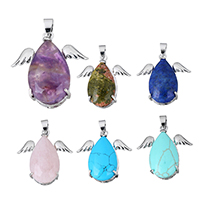 Gemstone Pendants Jewelry with Brass Teardrop platinum color plated natural nickel lead & cadmium free Approx Sold By PC