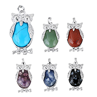 Gemstone Pendants Jewelry with Brass Owl platinum color plated natural nickel lead & cadmium free Approx Sold By PC