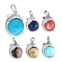 Gemstone Pendants Jewelry with Brass Dolphin platinum color plated natural nickel lead & cadmium free Approx Sold By PC