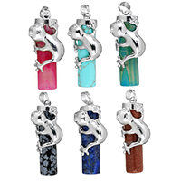 Gemstone Pendants Jewelry with Brass Animal platinum color plated natural nickel lead & cadmium free Approx Sold By PC
