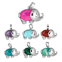 Gemstone Pendants Jewelry with Brass Elephant platinum color plated natural nickel lead & cadmium free Approx Sold By PC