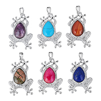 Gemstone Pendants Jewelry with Brass Frog platinum color plated natural nickel lead & cadmium free Approx Sold By PC