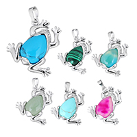 Gemstone Pendants Jewelry, with Brass, Frog, platinum color plated, natural & different materials for choice, more colors for choice, nickel, lead & cadmium free, 33x32x8mm, Hole:Approx 5x6.5mm, Sold By PC