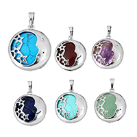 Gemstone Pendants Jewelry, with Brass, Flat Round, platinum color plated, natural & different materials for choice & with star pattern, more colors for choice, nickel, lead & cadmium free, 23x27x8mm, Hole:Approx 5x7mm, Sold By PC