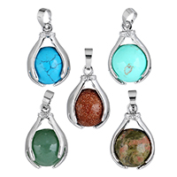 Gemstone Pendants Jewelry with Brass Teardrop platinum color plated natural nickel lead & cadmium free Approx Sold By PC