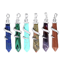 Gemstone Pendants Jewelry, with Brass, pendulum, platinum color plated, natural & different materials for choice, more colors for choice, nickel, lead & cadmium free, 14x61x14mm, Hole:Approx 5x7mm, Sold By PC