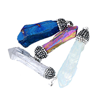 Quartz Gemstone Pendants, with Rhinestone Clay Pave & Brass, Nuggets, plated, natural, more colors for choice, nickel, lead & cadmium free, 13-16x52-64x9-19mm, Hole:Approx 5x7mm, Sold By PC