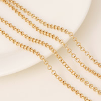 Brass, 24K gold plated, rolo chain, nickel, lead & cadmium free, 2.5x0.5mm, 10Strands/Lot, 1m/Strand, Sold By Lot