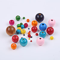 Perles en bois, Rond, normes différentes pour le choix, couleurs mélangées, Trou:Environ 1-2mm, Vendu par sac