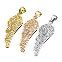 Cubic Zirconia Micro Pave Brass Pendant, Wing Shape, plated, micro pave cubic zirconia, more colors for choice, nickel, lead & cadmium free, 11x30x2mm, Hole:Approx 3.5x4mm, 20PCs/Lot, Sold By Lot