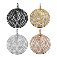 Cubic Zirconia Micro Pave Brass Pendant, Flat Round, plated, micro pave cubic zirconia, more colors for choice, nickel, lead & cadmium free, 25x25x3mm, Hole:Approx 4.5x5.7mm, 10PCs/Lot, Sold By Lot