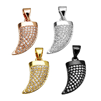 Cubic Zirconia Micro Pave Brass Pendant, Horn, plated, micro pave cubic zirconia, more colors for choice, nickel, lead & cadmium free, 11x16x3mm, Hole:Approx 3.4x4.5mm, 20PCs/Lot, Sold By Lot