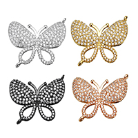 Cubic Zirconia Micro Pave Brass Connector, Butterfly, plated, micro pave cubic zirconia & 1/1 loop, more colors for choice, nickel, lead & cadmium free, 25x22x3mm, Hole:Approx 1mm, 10PCs/Lot, Sold By Lot