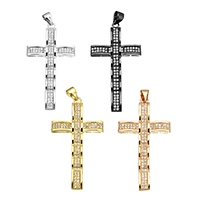 Cubic Zirconia Micro Pave Brass Pendant, Cross, plated, micro pave cubic zirconia, more colors for choice, nickel, lead & cadmium free, 21x40x3mm, Hole:Approx 3.4x4.5mm, 10PCs/Lot, Sold By Lot