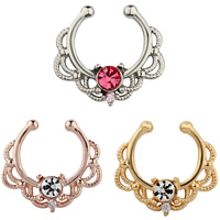 Brass Nose Piercing Jewelry, plated, with rhinestone, more colors for choice, nickel, lead & cadmium free, 1.2x10mm, Sold By PC
