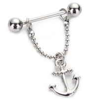 Stainless Steel Nipple Ring, 316L Stainless Steel, Anchor, nautical pattern, original color, 1.6x16mm, Sold By PC