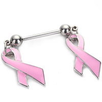 Stainless Steel Nipple Ring, 316L Stainless Steel, Awareness Ribbon, enamel, original color, 1.6x16mm, Sold By PC