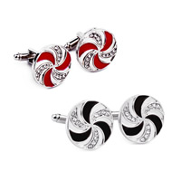Cufflinks, Tibetan Style, Flat Round, platinum color plated, enamel & with rhinestone, more colors for choice, lead & cadmium free, 17x17mm, Sold By PC