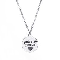 Zinc Alloy Jewelry Necklace Flat Round platinum color plated oval chain & with letter pattern & for woman & enamel lead & cadmium free 24cm Sold Per Approx 20 Inch Strand