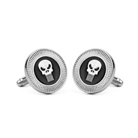 Cufflinks, Tibetan Style, Flat Round, platinum color plated, with skull pattern & enamel, lead & cadmium free, 21mm, Sold By Pair