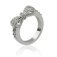 Zinc Alloy Finger Ring Bowknot platinum color plated & with rhinestone lead & cadmium free Sold By PC