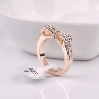 Zinc Alloy Finger Ring Bowknot rose gold color plated & with rhinestone lead & cadmium free Sold By PC
