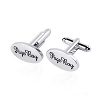 Cufflinks Zinc Alloy Flat Oval platinum color plated with letter pattern & enamel lead & cadmium free Sold By Pair