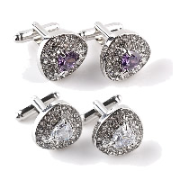 Cufflinks Zinc Alloy Triangle silver color plated for man & with cubic zirconia nickel lead & cadmium free Sold By Pair