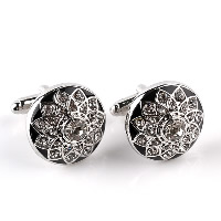 Cufflinks, Tibetan Style, Flower, silver color plated, for man & enamel & with rhinestone, nickel, lead & cadmium free, 20x20mm, Sold By Pair