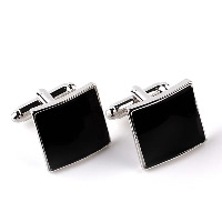 Cufflinks, Tibetan Style, Square, silver color plated, for man & enamel, nickel, lead & cadmium free, 18x18mm, Sold By Pair