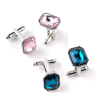 Cufflinks Zinc Alloy with Crystal Rectangle silver color plated for man & faceted nickel lead & cadmium free Sold By Pair
