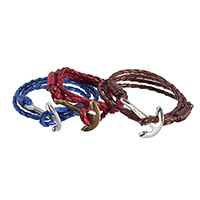 PU Leather Cord Bracelets, with Waxed Cotton Cord & Tibetan Style, Anchor, plated, nautical pattern & 2-strand, more colors for choice, nickel, lead & cadmium free, Sold Per Approx 15.4 Inch Strand