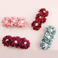 Hair Barrettes, Polyester, with PE Foam & Tibetan Style, Flower, platinum color plated, for woman, mixed colors, nickel, lead & cadmium free, 35mm, 4PCs/Lot, Sold By Lot
