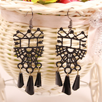 Lace Drop Earring with Crystal & Zinc Alloy plated for woman nickel lead & cadmium free 70mm Sold By Pair