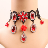 Gothic Necklace Lace with Crystal & Resin & Zinc Alloy with 1lnch extender chain Flower platinum color plated for woman & with rhinestone nickel lead & cadmium free Sold Per Approx 11.8 Inch Strand