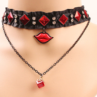 Gothic Necklace Satin Ribbon with Crystal & Resin & Zinc Alloy with 1lnch extender chain plated oval chain & for woman & with rhinestone &  nickel lead & cadmium free Sold Per Approx 11.8 Inch Strand