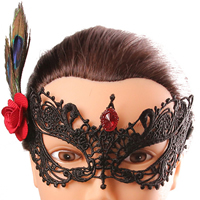 Gothic Augenmaske, Spitze, mit Pfau Feder & Leinen & Nylonschnur & Kristall, für Frau & facettierte, frei von Nickel, Blei & Kadmium, 150mm, verkauft von PC