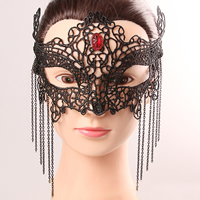 Gothic Augenmaske, Spitze, mit Nylonschnur & Kristall & Zinklegierung, metallschwarz plattiert, für Frau & facettierte, frei von Nickel, Blei & Kadmium, 200mm, verkauft von PC