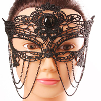 Gothic Augenmaske, Spitze, mit Nylonschnur & Kristall & Zinklegierung, metallschwarz plattiert, für Frau & facettierte, frei von Nickel, Blei & Kadmium, 140mm, verkauft von PC